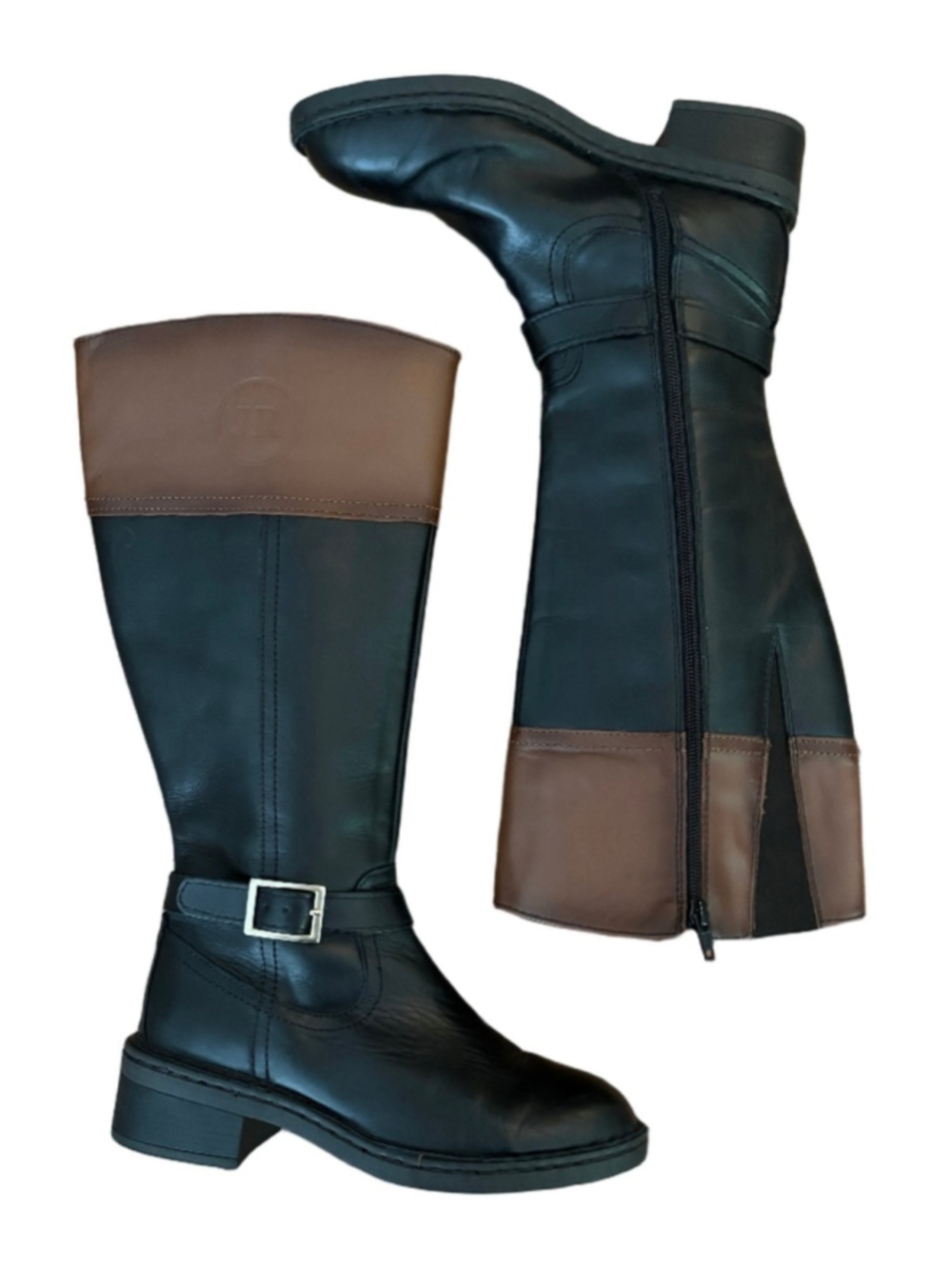 John Romaine 2 tone blk & brwn lthr riding boots SZ 7.5 equestrian old money